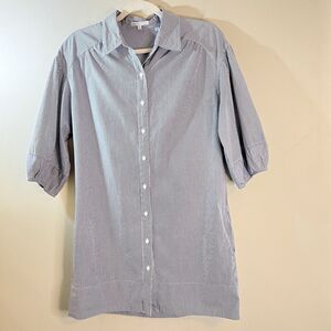 Vince Womens Cotton Button Up Shirt Dress Sz Small Blue White Pinstripes Pockets